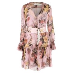 Zimmermann Pink Floral Silk Belted Chiffon Mini Dress