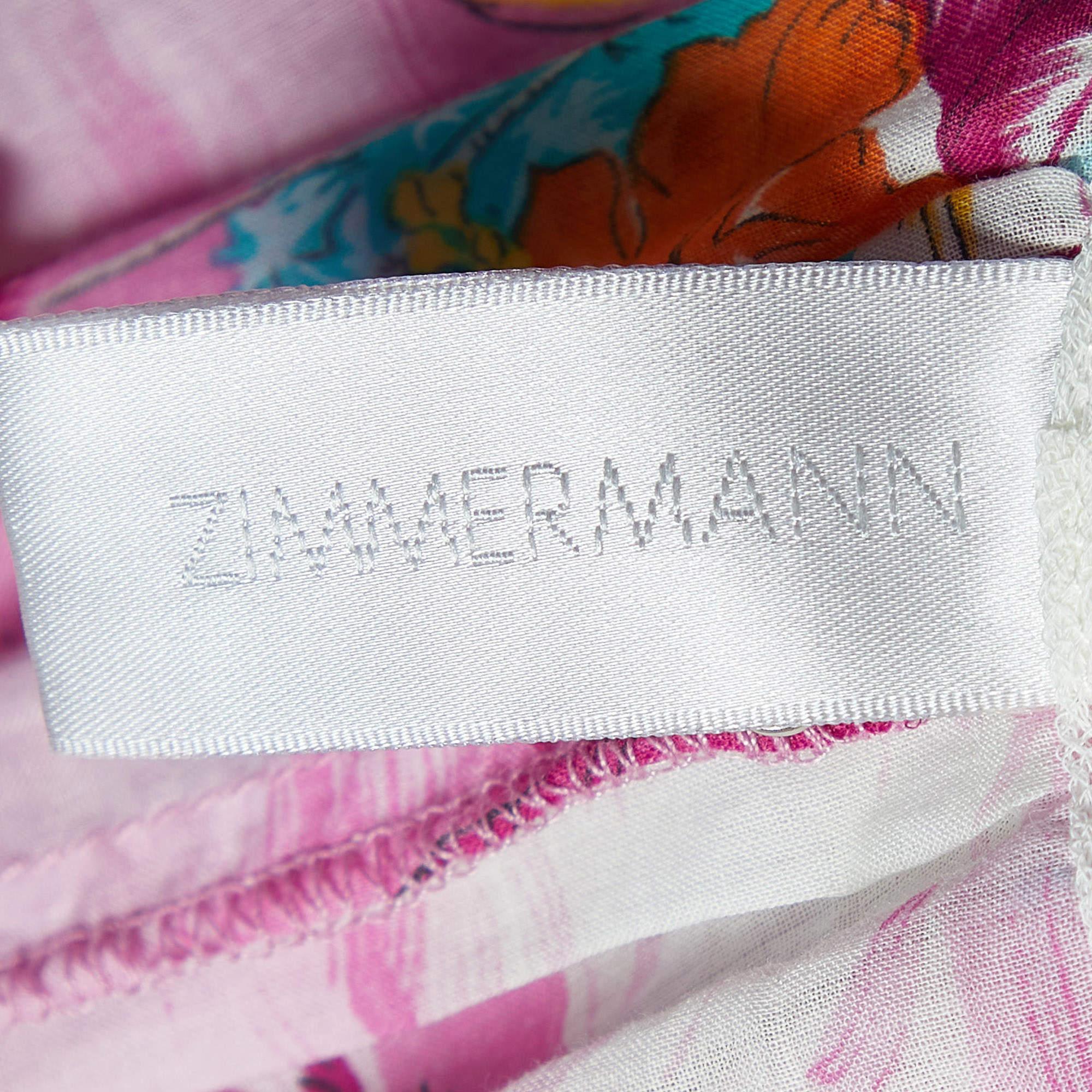 Zimmermann Pink Hawaii Print Cotton Asymmetric Maxi Dress M In New Condition In Dubai, Al Qouz 2