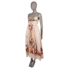 ZIMMERMANN pink linen 2025 ASCENSION TWIST PALM FLORAL Dress 0 XS