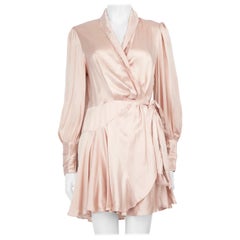 Used Zimmermann Pink Mini Wrap Silk Dress Size M