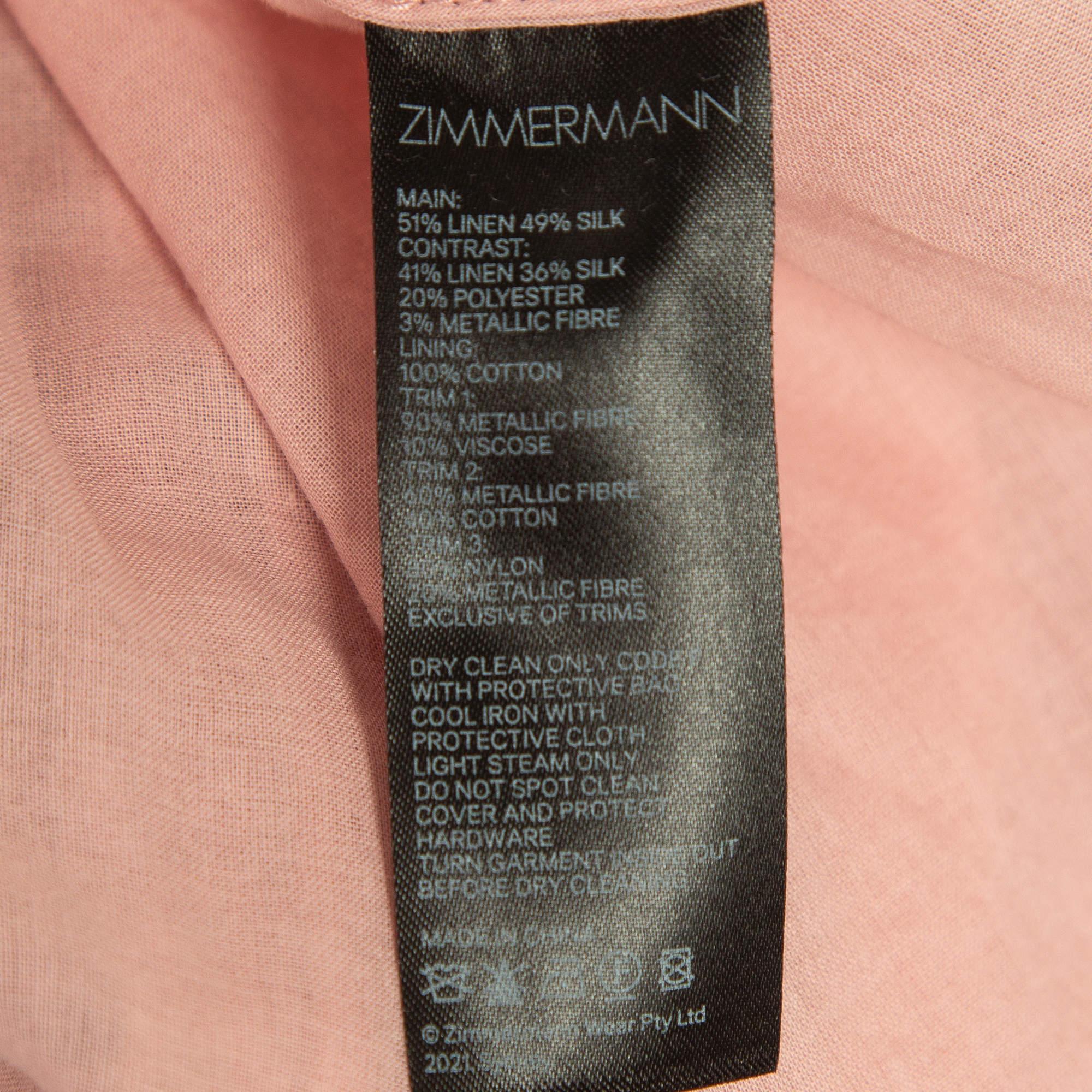 Zimmermann Pink/Red Printed Linen & Silk Mini Dress M 5