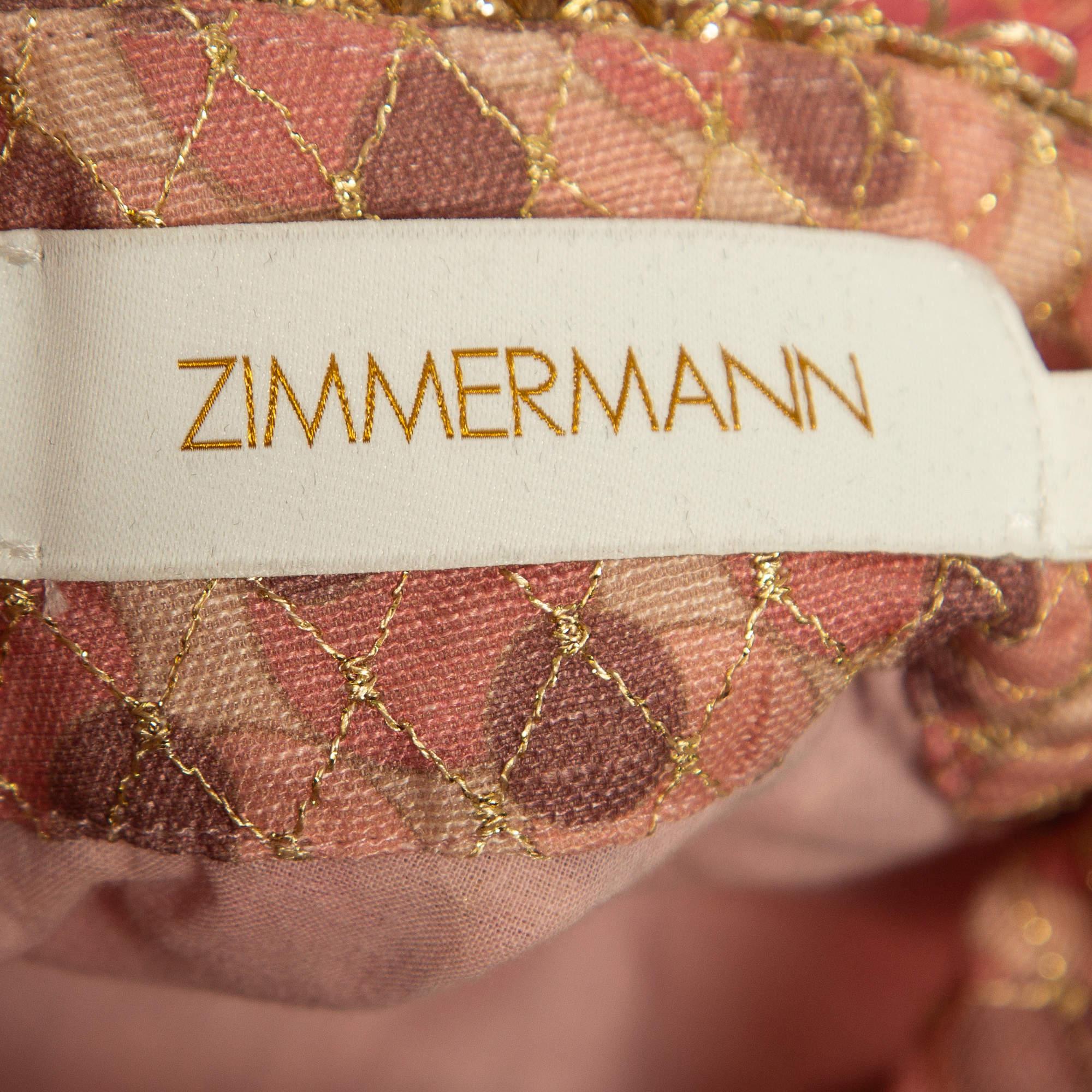 Zimmermann Pink/Red Printed Linen & Silk Mini Dress M 6