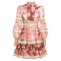 Used Zimmermann Pink/Red Printed Linen & Silk Mini Dress M