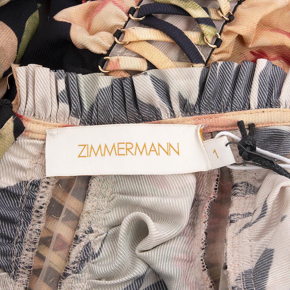 ZIMMERMANN pink silk 2019 ESPIONAGE FLORAL LACE-UP MINI Dress 1 S For Sale 2