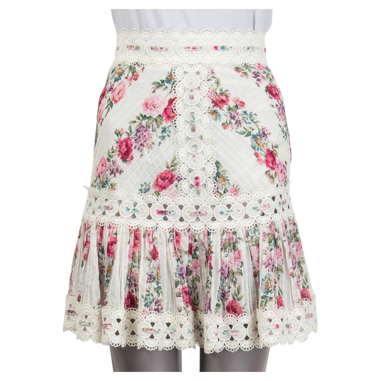 ZIMMERMANN pink & white cotton HONOUR FLORAL LACE PINTUCK Skirt XS For Sale