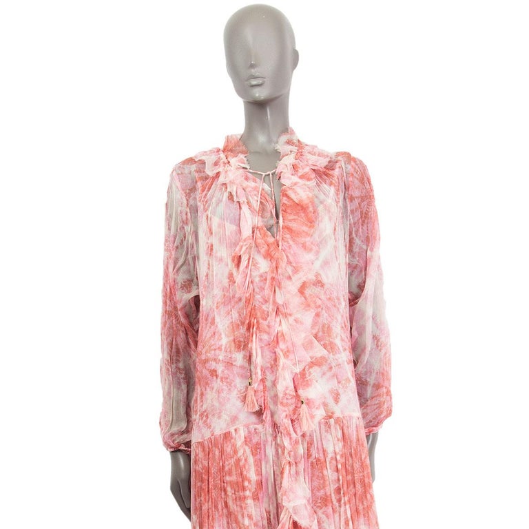 ZIMMERMANN pink and white silk CHIFFON EMBELLISHED BATIK MAXI Dress 2 ...