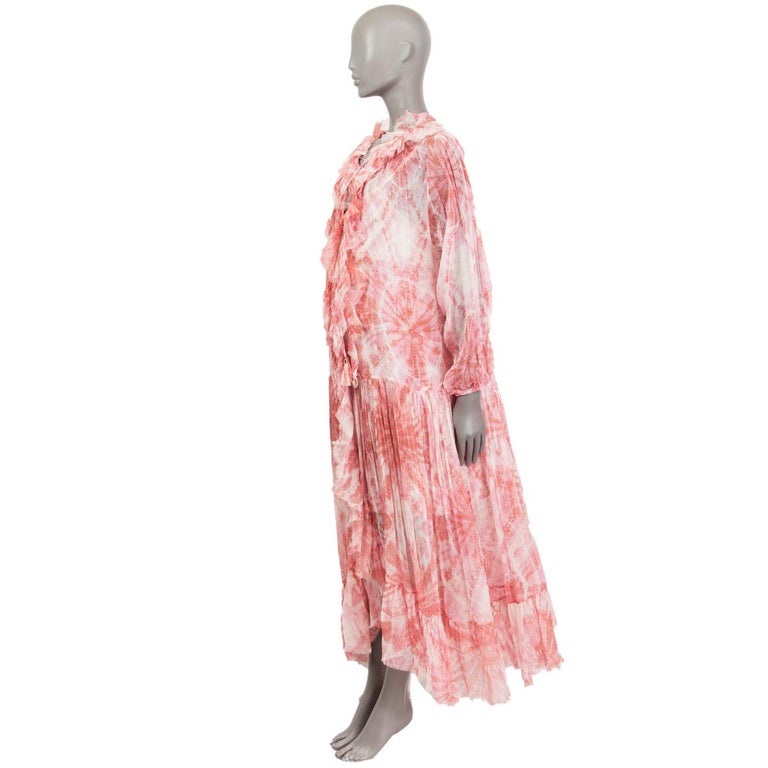 ZIMMERMANN pink and white silk CHIFFON EMBELLISHED BATIK MAXI Dress 2 ...