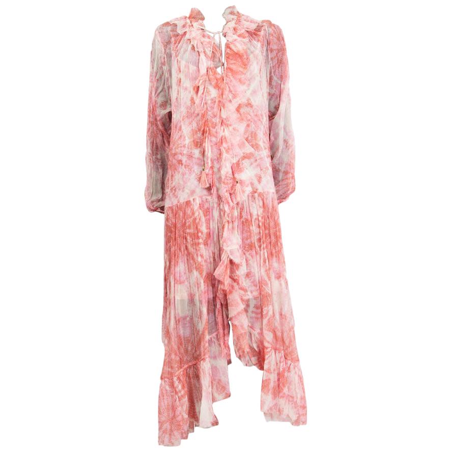 ZIMMERMANN pink & white silk CHIFFON EMBELLISHED BATIK MAXI Dress 2 XXS