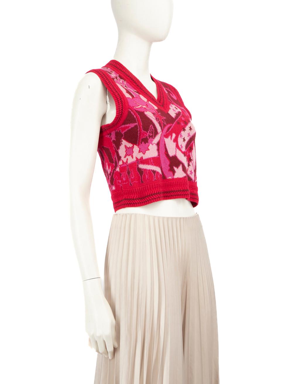 CONDITION is Very good. Hardly any visible wear to top is evident. However, due to poor storage, there is discolouration to the brand label on this used Zimmermann designer resale item.
 
 Details
 
 
 Pink
 
 Wool
 
 Knit vest
 
 Sleeveless
 
