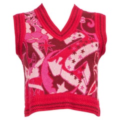 Zimmermann Pink Wool V-Neck Pattern Knit Vest Size XS