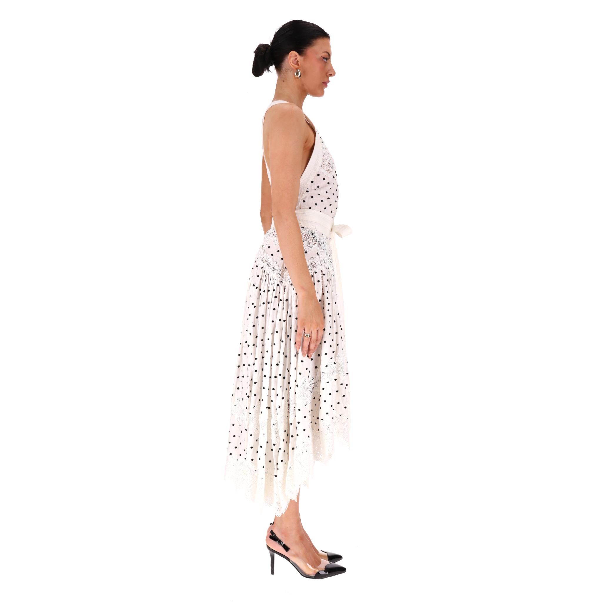 Gray Zimmermann Polka-Dot Lace Embellished Apron Linen Dress For Sale