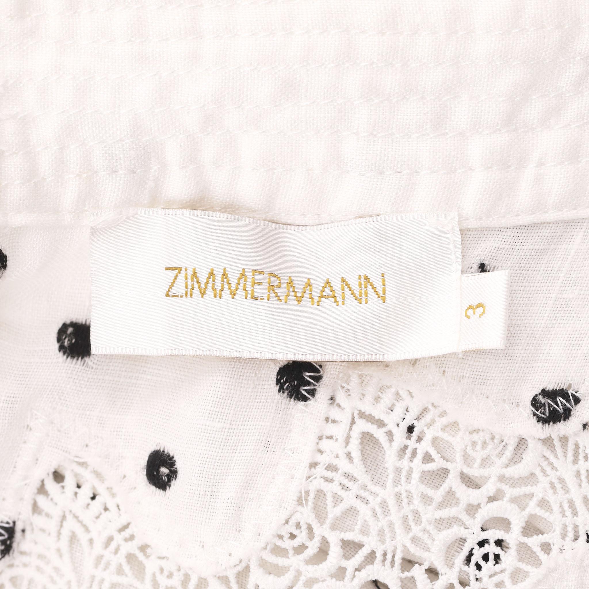 Zimmermann Polka-Dot Lace Embellished Apron Linen Dress For Sale 1