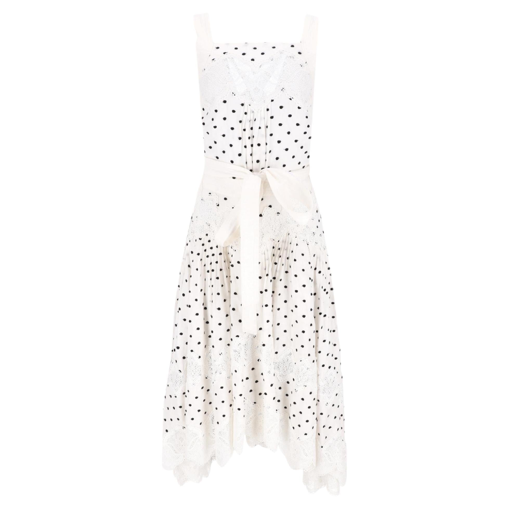 Zimmermann Polka-Dot Lace Embellished Apron Linen Dress For Sale