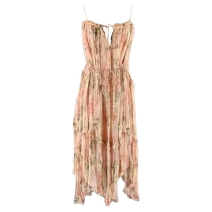 Zimmermann Prima Asymmetric Ruffled Floral Print Silk Georgette Midi Dress For Sale