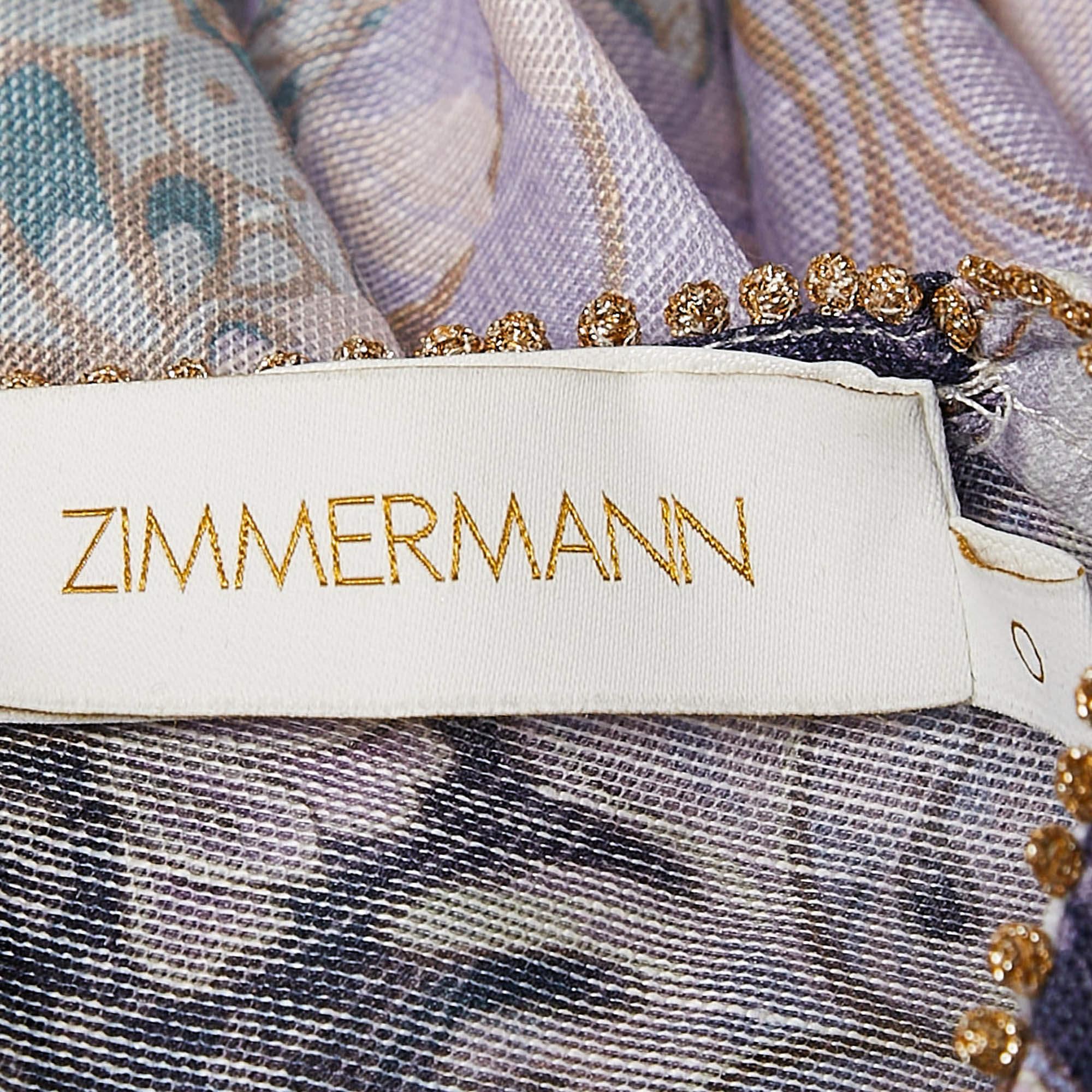 Zimmermann Purple Linen and Silk Celestial Lace Paneled Mini Dress XS In Excellent Condition In Dubai, Al Qouz 2