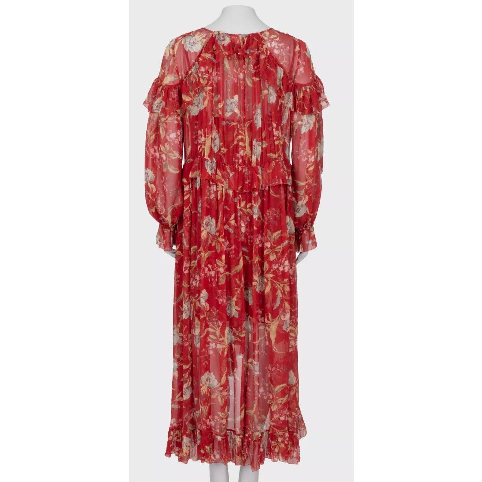 Marron Zimmermann Robe longue à fleurs rouges - Taille L en vente