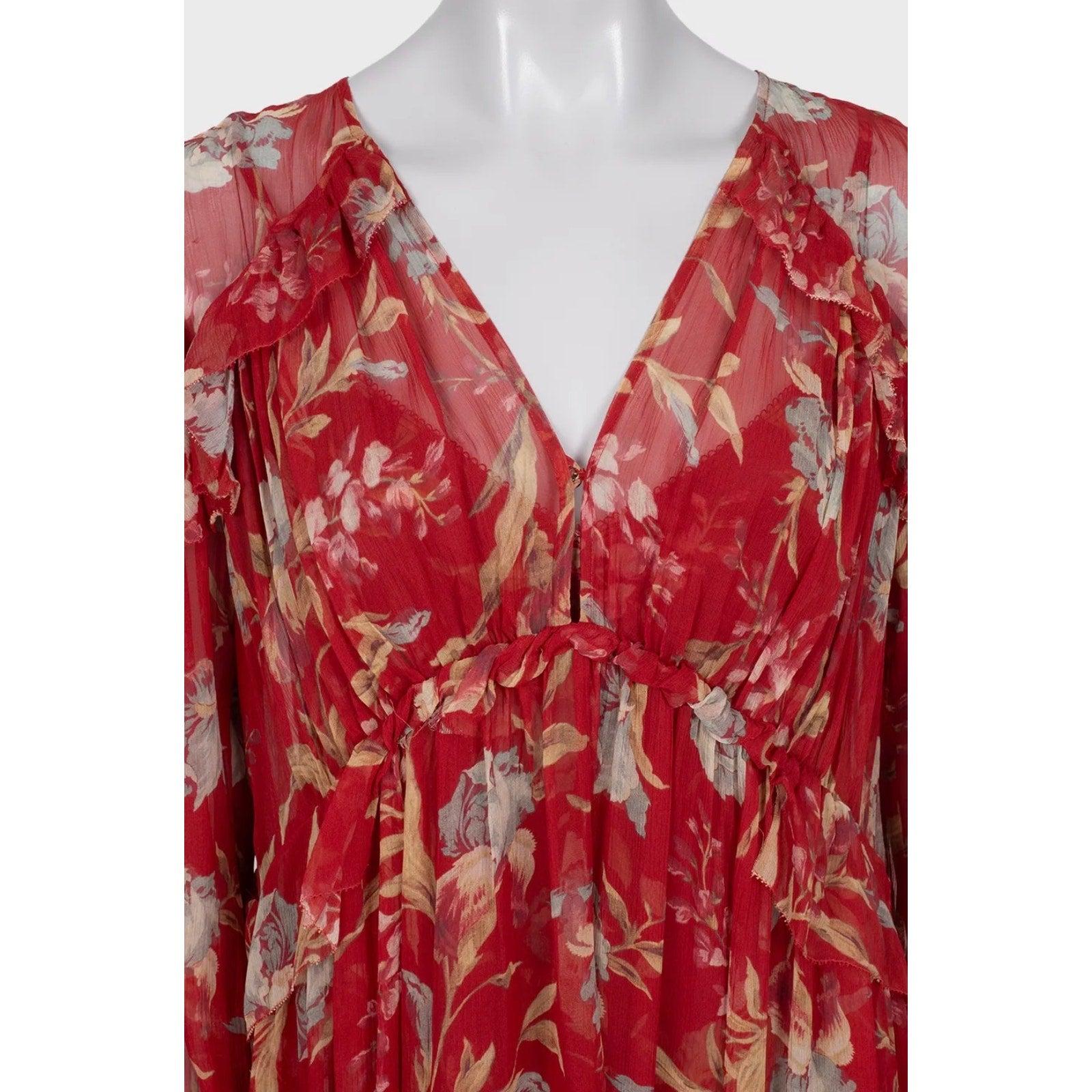 Zimmermann Robe longue à fleurs rouges - Taille L Bon état - En vente à Krakow, PL