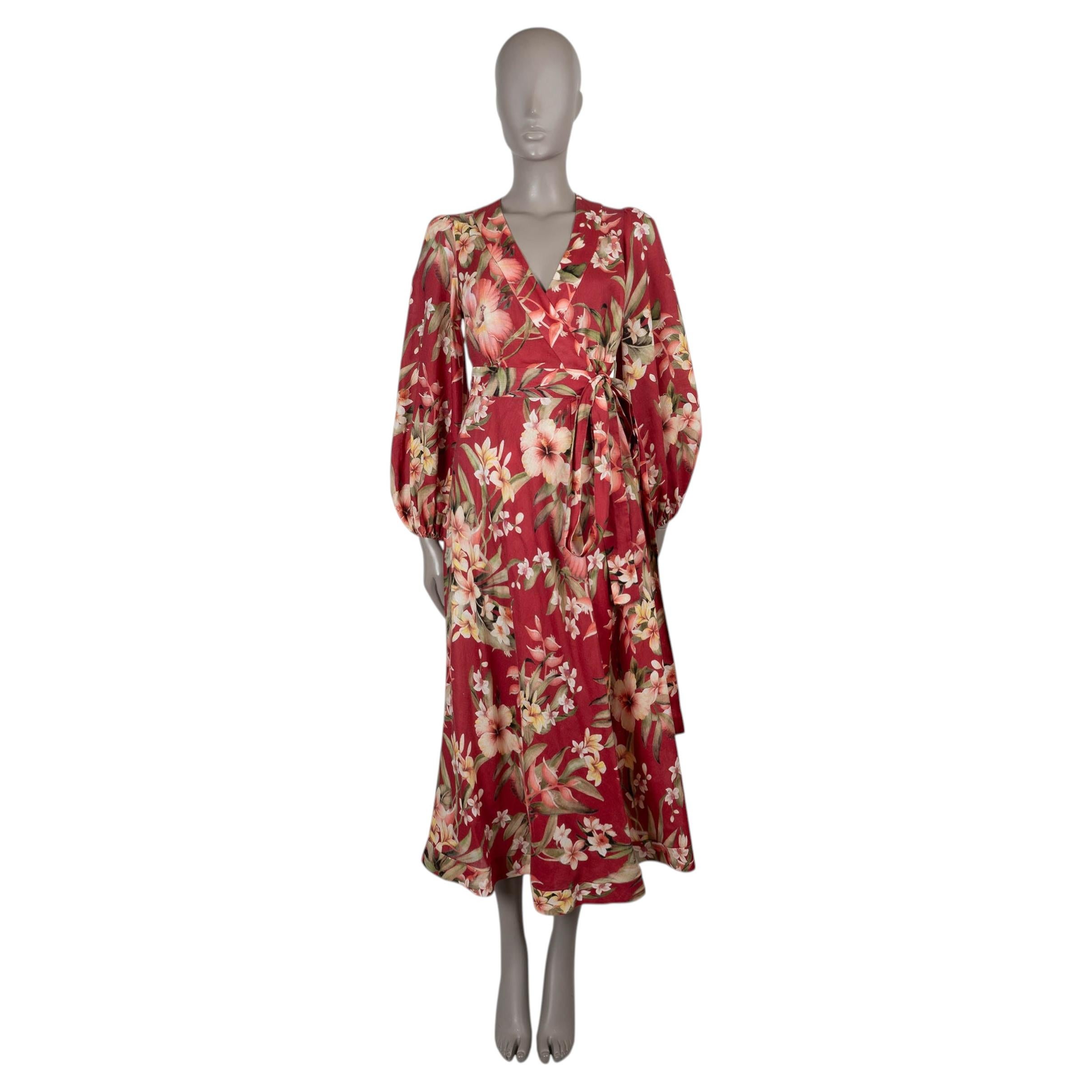 ZIMMERMANN Red Palm linen 2024 LEXI FLORAL MAXI WRAP Dress 0 XS