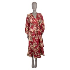 ZIMMERMANN Red Palm linen 2024 LEXI FLORAL MAXI WRAP Dress 0 XS