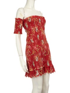 Zimmermann Red Ruched Floral Off Shoulder Dress Size S