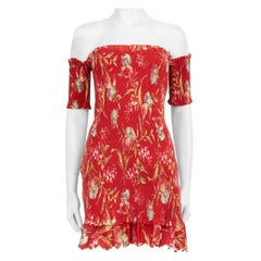 Zimmermann Red Ruched Floral Off Shoulder Dress Size S