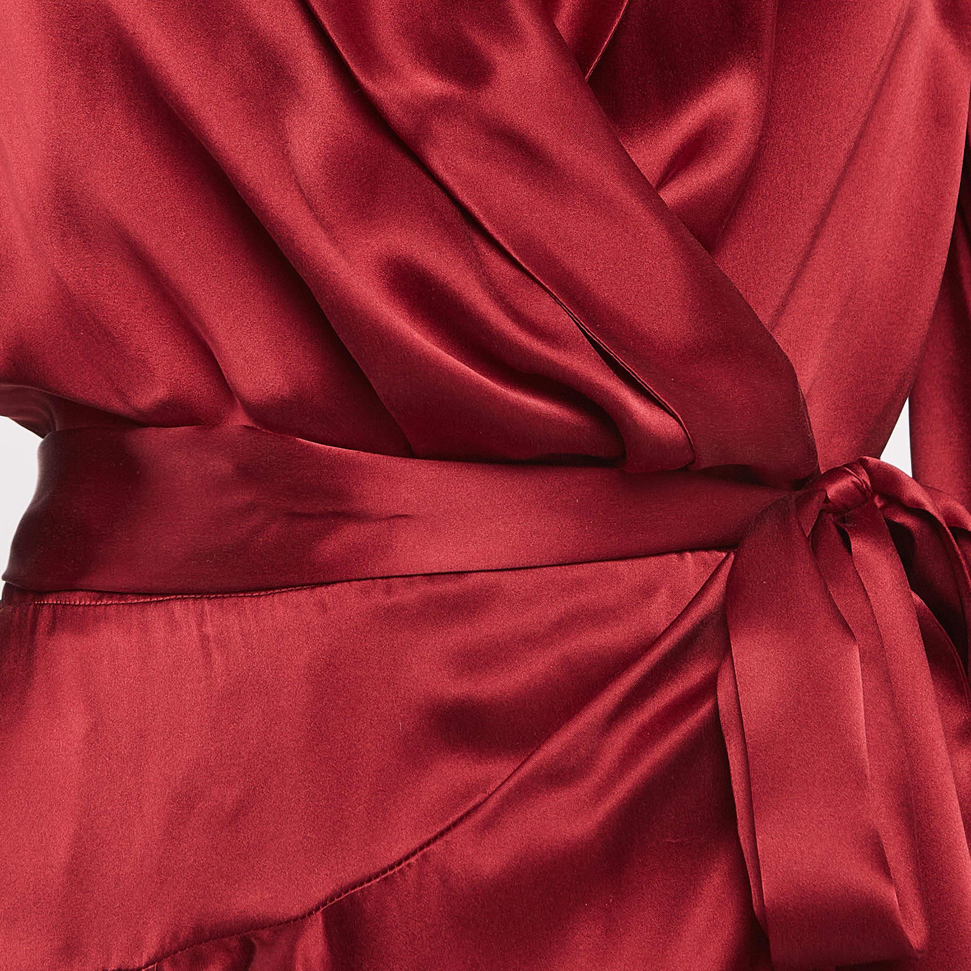 Zimmermann Red Silk Satin Blouson Sleeve Mini Wrap Dress M In Excellent Condition For Sale In Dubai, Al Qouz 2