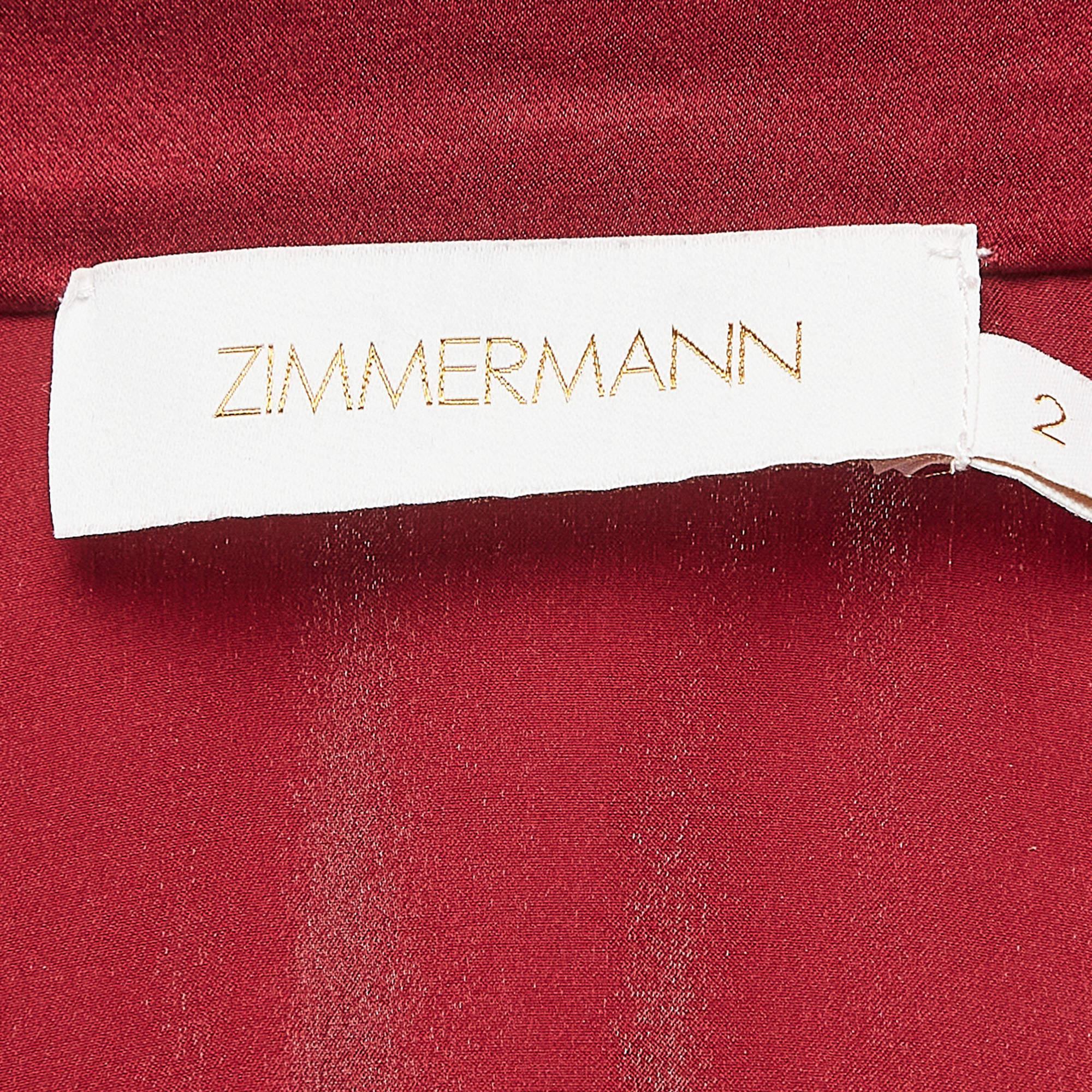 Women's Zimmermann Red Silk Satin Blouson Sleeve Mini Wrap Dress M For Sale