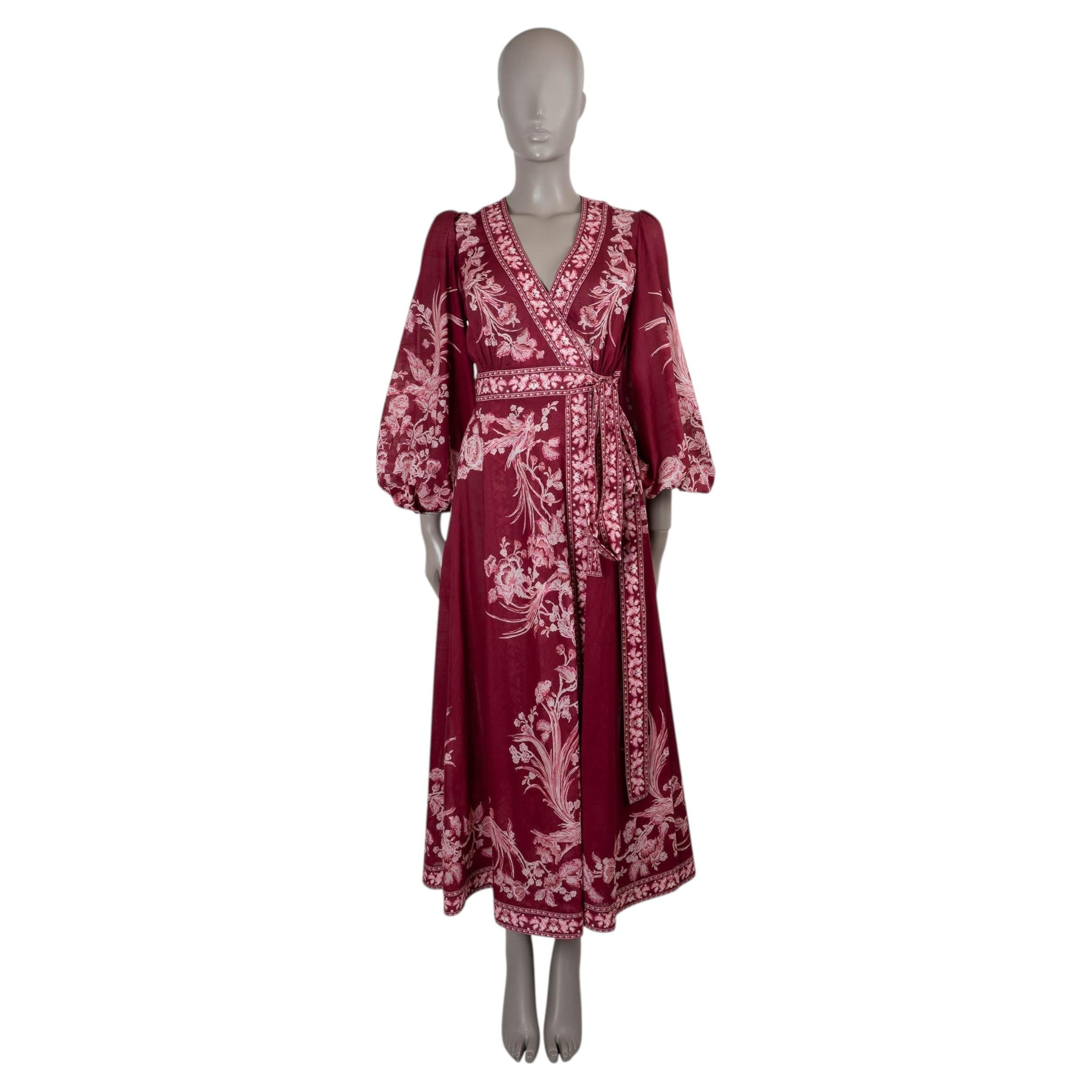 ZIMMERMANN Rhubarb Bird linen 2023 TIGGY FLORAL WRAP Dress 0 XS