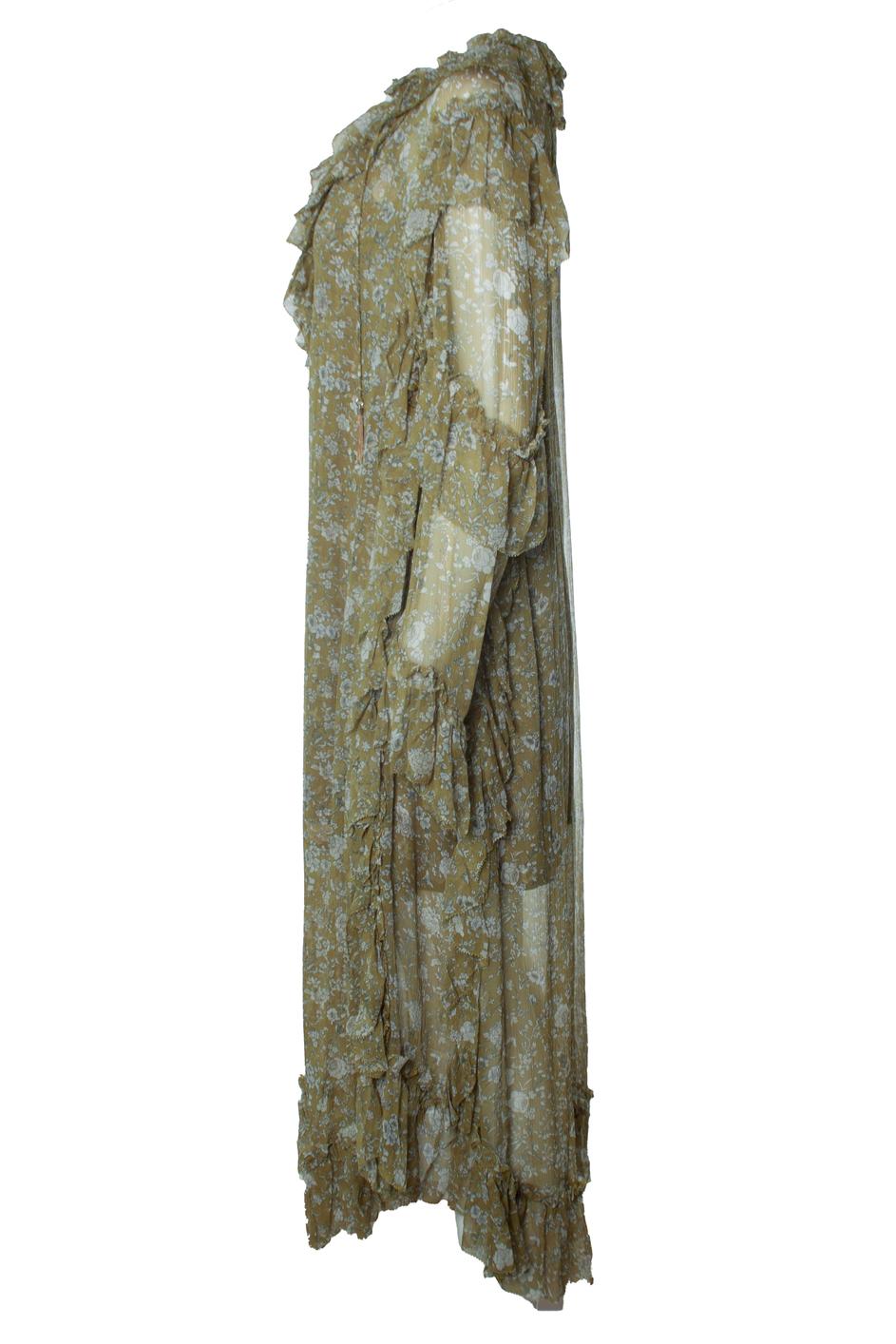 Zimmermann, Riffle green floral printed ruffle maxi dress. The item is new - unworn. The item has a slip dress.

CONDITION: new - unworn

SIZE: 3 - L

MEASUREMENTS: length 137 cm, width 62 cm, waist 70 cm, shoulder width 50 cm, sleeve length 62