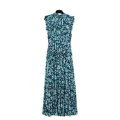 Zimmermann Robe Soie Bleu FR38 Flower Silk Chiffon Smocks Maxi Dress UK10 US8