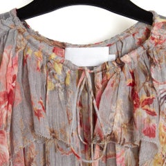 Zimmermann Robe Soie Gris FR42 Shabby Silk Muslin Ruffles Maxi Dress UK14 US12
