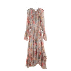 Zimmermann Robe Soie Gris FR42 Shabby Silk Muslin Ruffles Maxi Dress UK14 US12