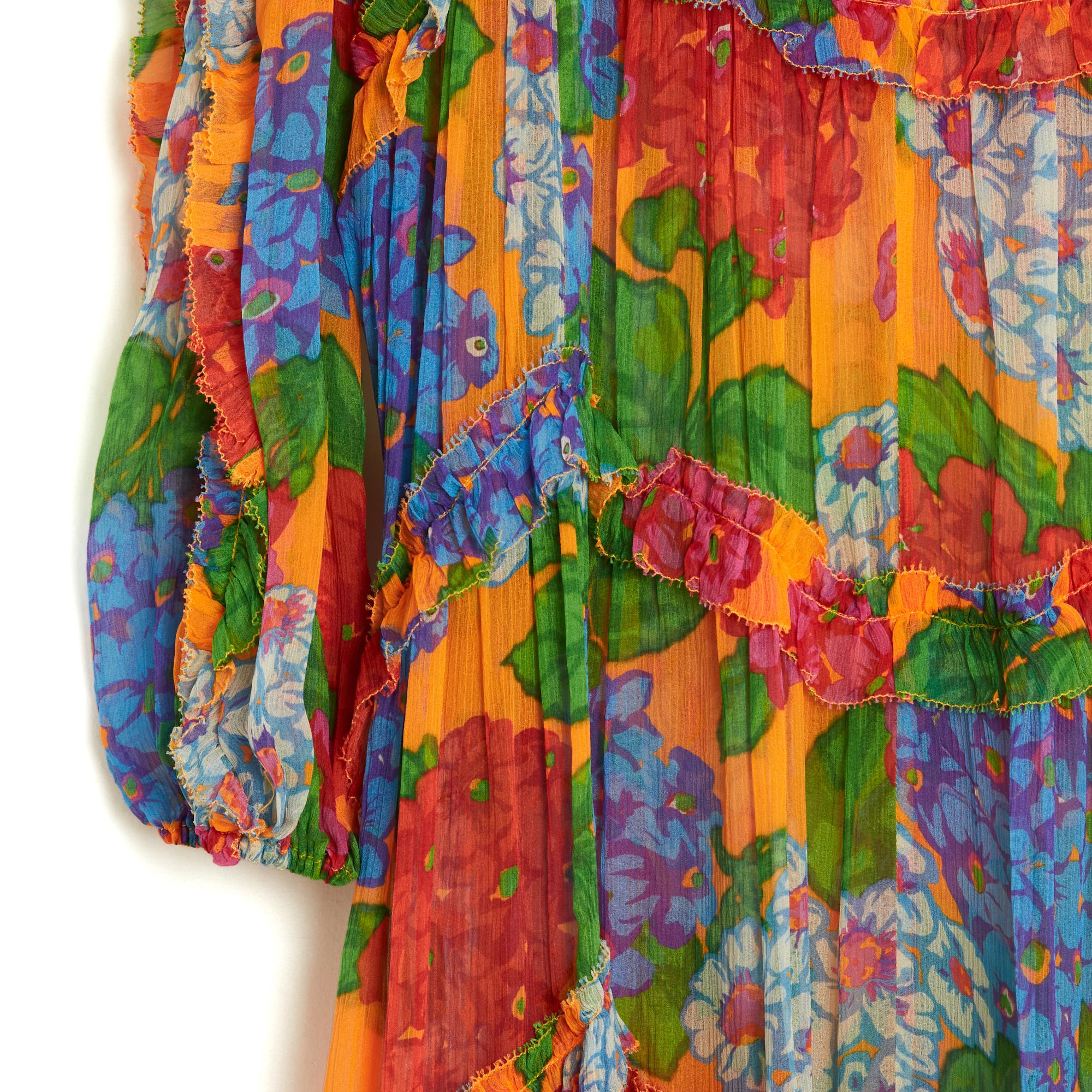 Marron Zimmermann Robe T2 FR40 Robe longue en mousseline de soie à fleurs GB12 US10 Pristine en vente