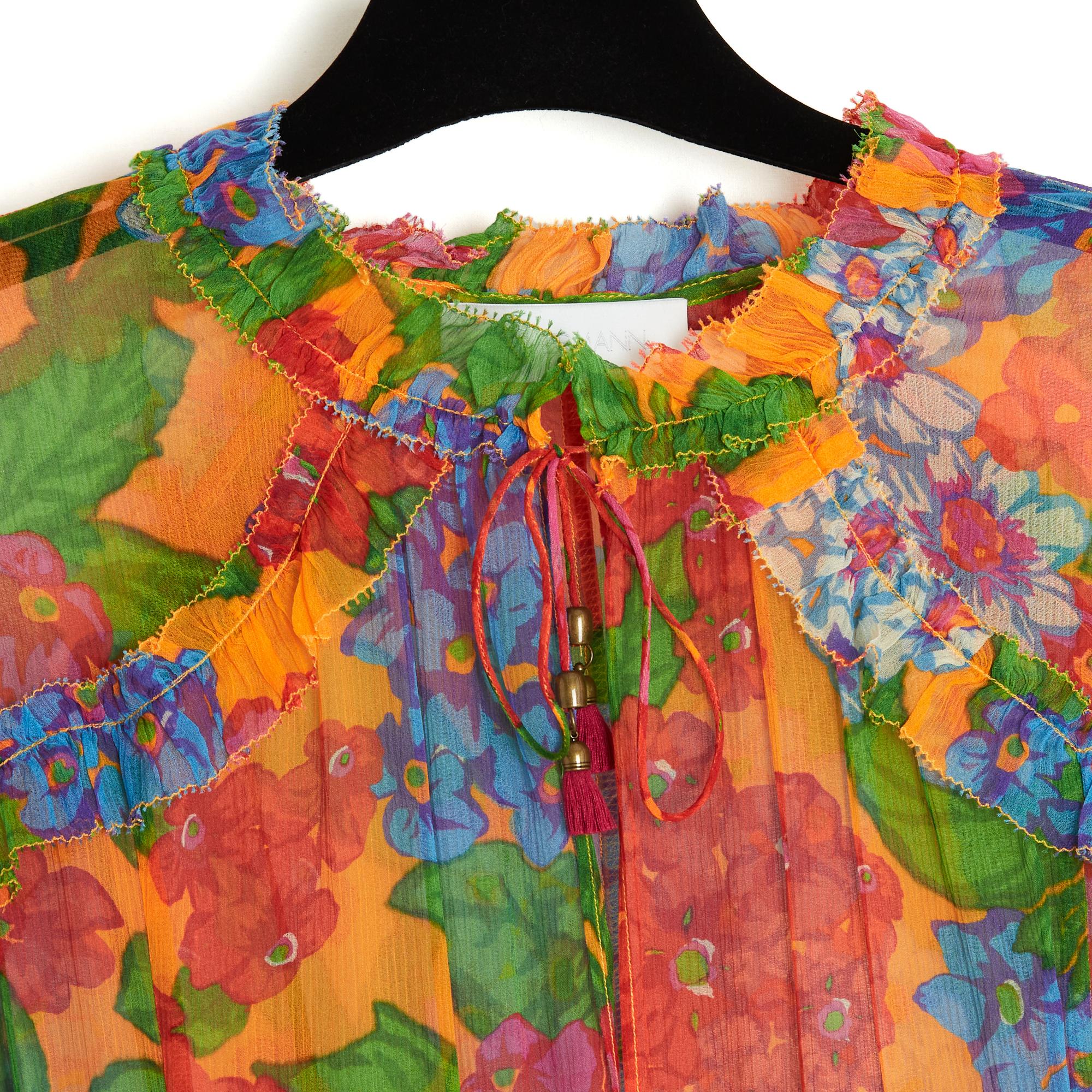 Zimmermann Robe T2 FR40 Robe longue en mousseline de soie à fleurs GB12 US10 Pristine Unisexe en vente