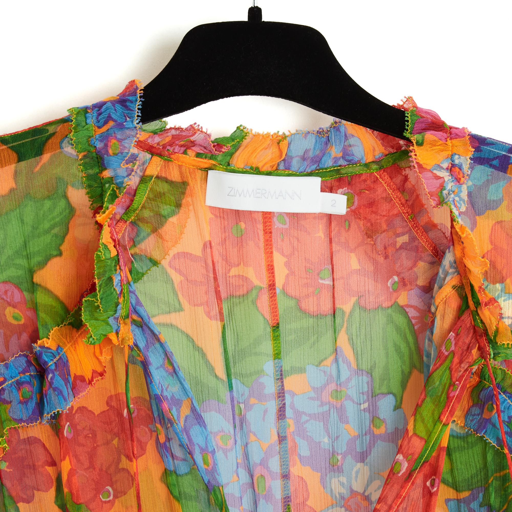Zimmermann Robe T2 FR40 Robe longue en mousseline de soie à fleurs GB12 US10 Pristine en vente 1