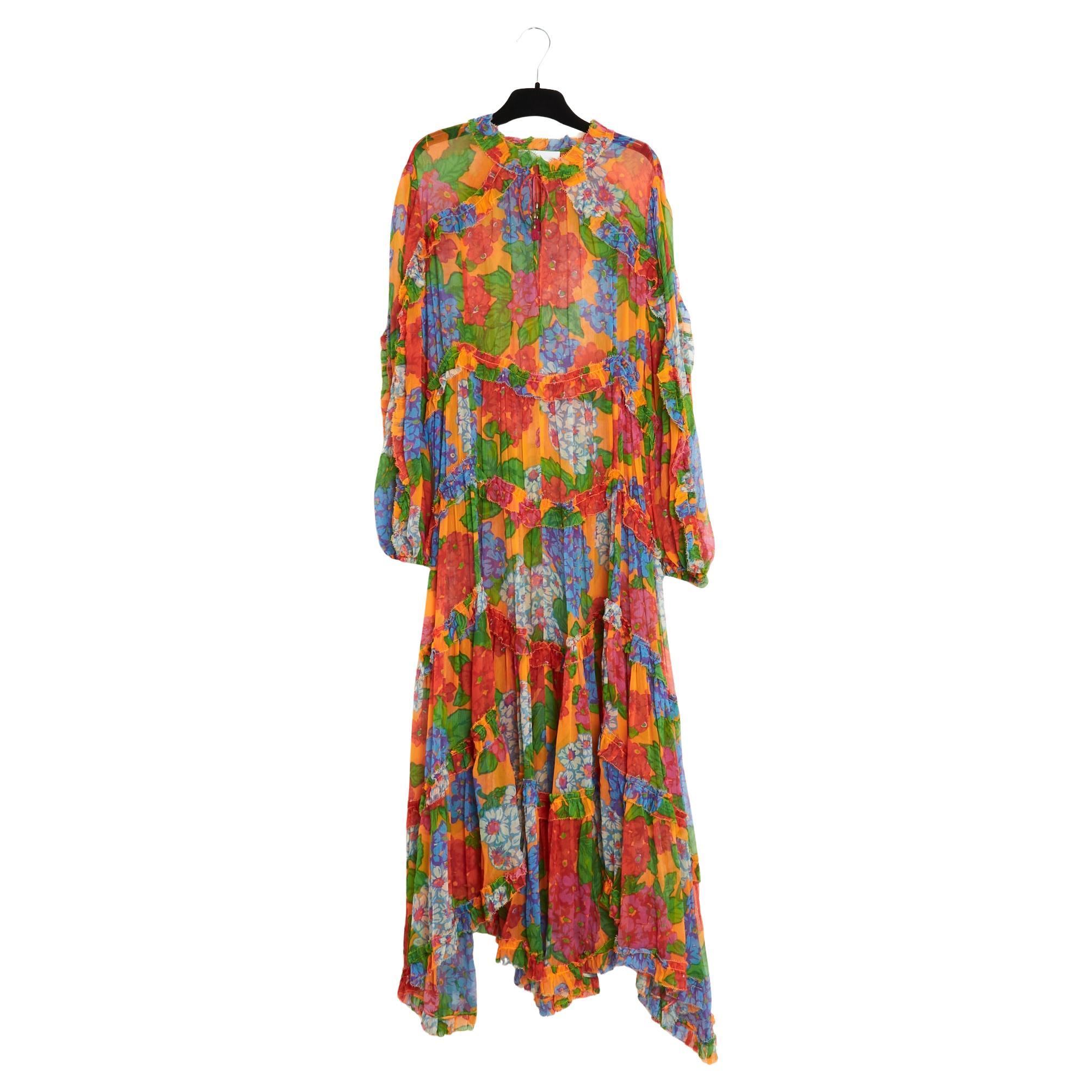 Zimmermann Robe T2 FR40 Floral Seda Muselina Maxi Vestido UK12 US10 Prístino