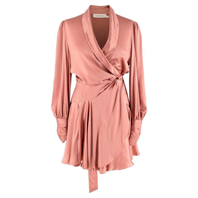 Zimmermann Rose-Pink Silk Charmeuse Wrap Dress For Sale at 1stDibs