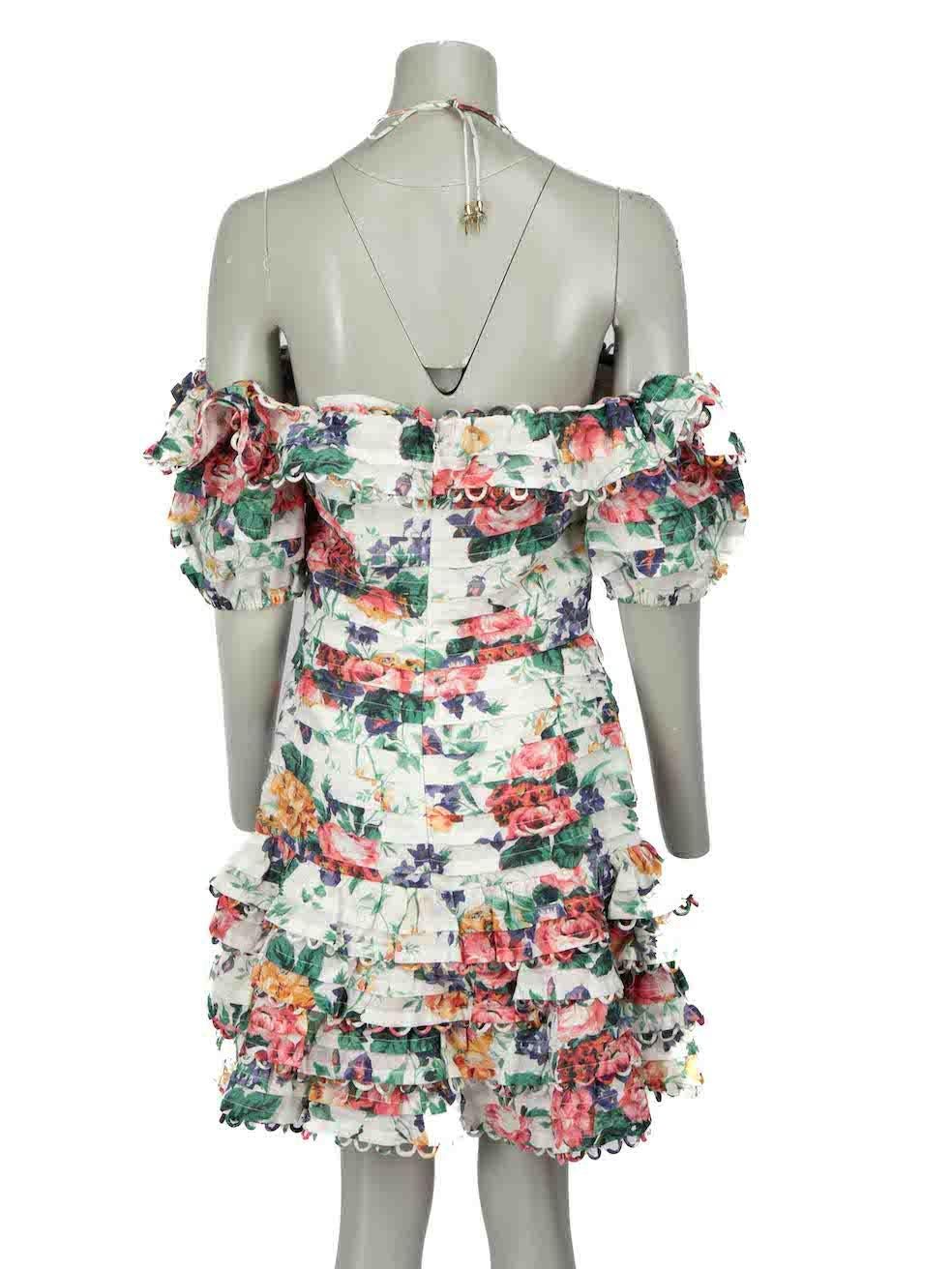Zimmermann Ruffle Accent Floral Print Mini Dress Size L In Excellent Condition For Sale In London, GB
