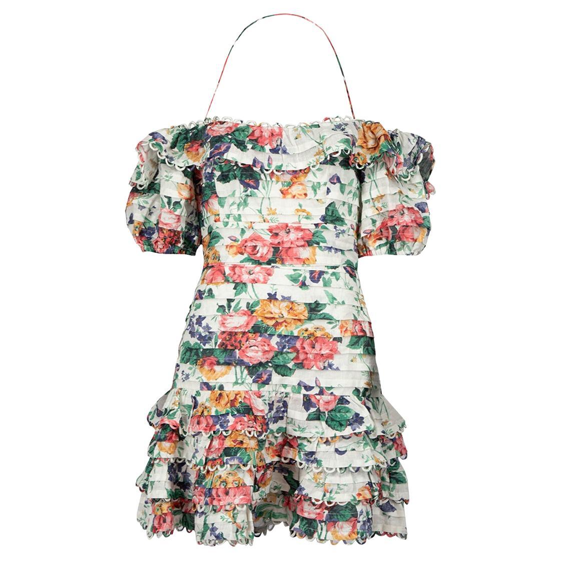 Zimmermann Ruffle Accent Floral Print Mini Dress Size L For Sale