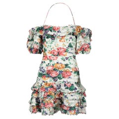 Used Zimmermann Ruffle Accent Floral Print Mini Dress Size L