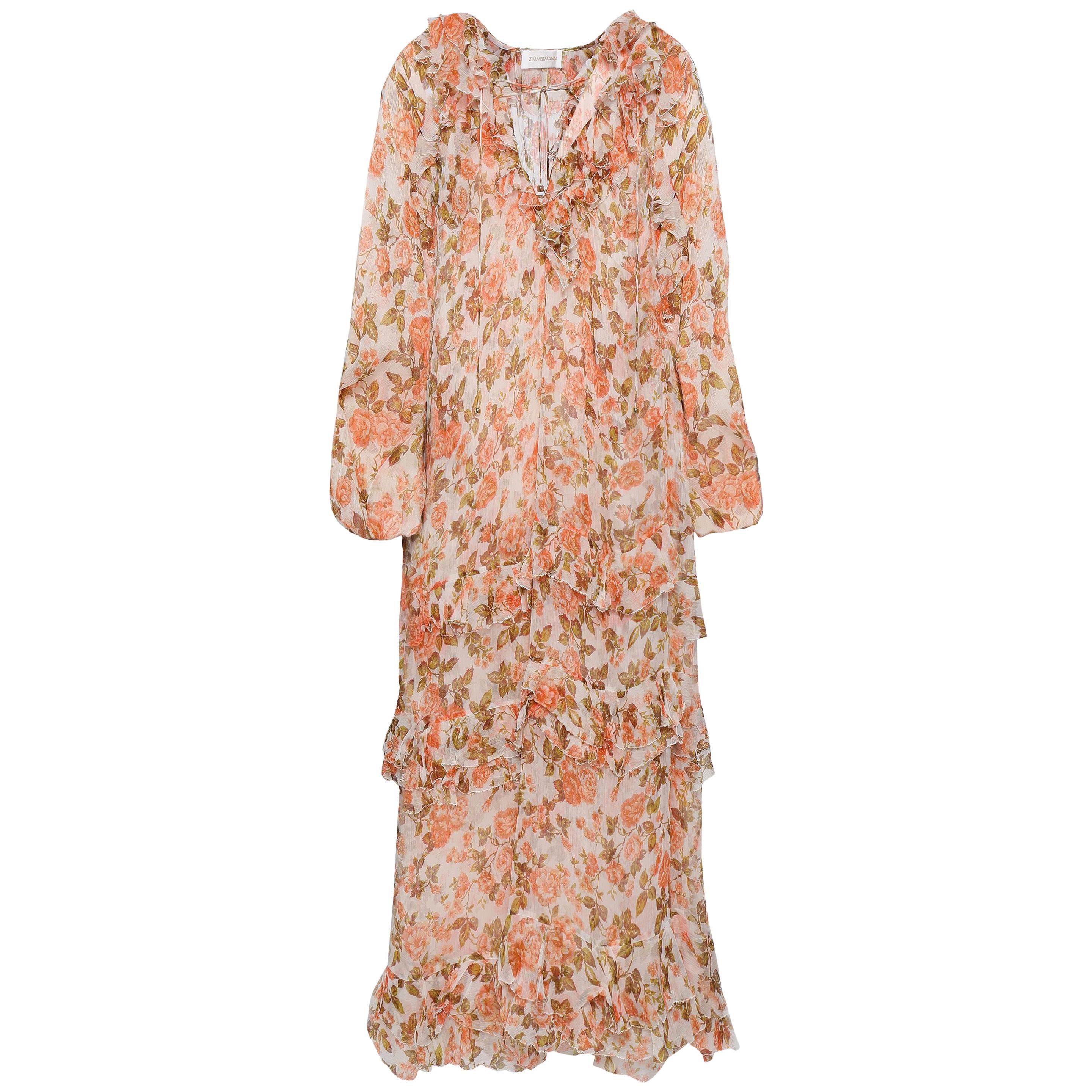 Zimmermann Ruffled-Trimmed Floral-Print Silk-Georgette Midi Dress