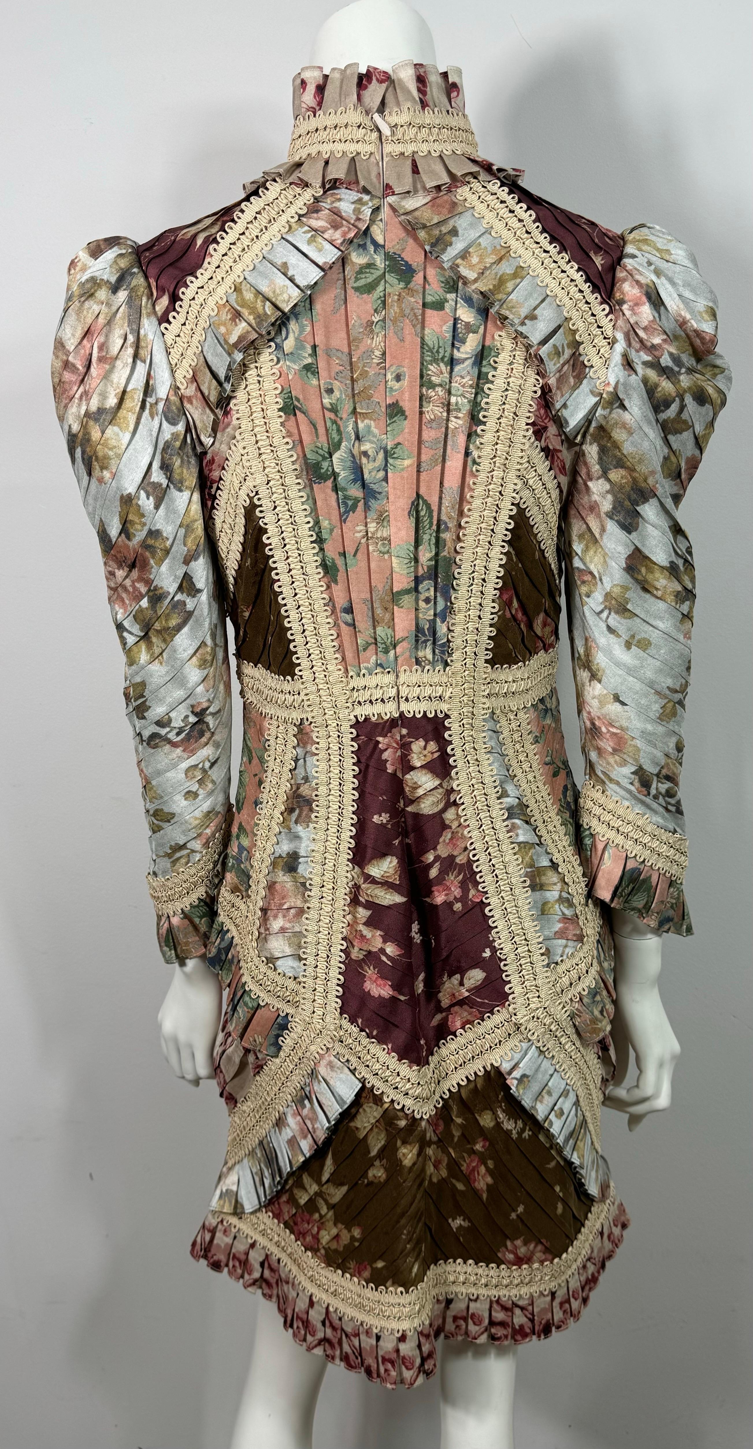 Zimmermann Pasarela Otoño 2018 Floral y Encaje Soutache Vestido Cuello Alto-Talla 2/US 8 en venta 8