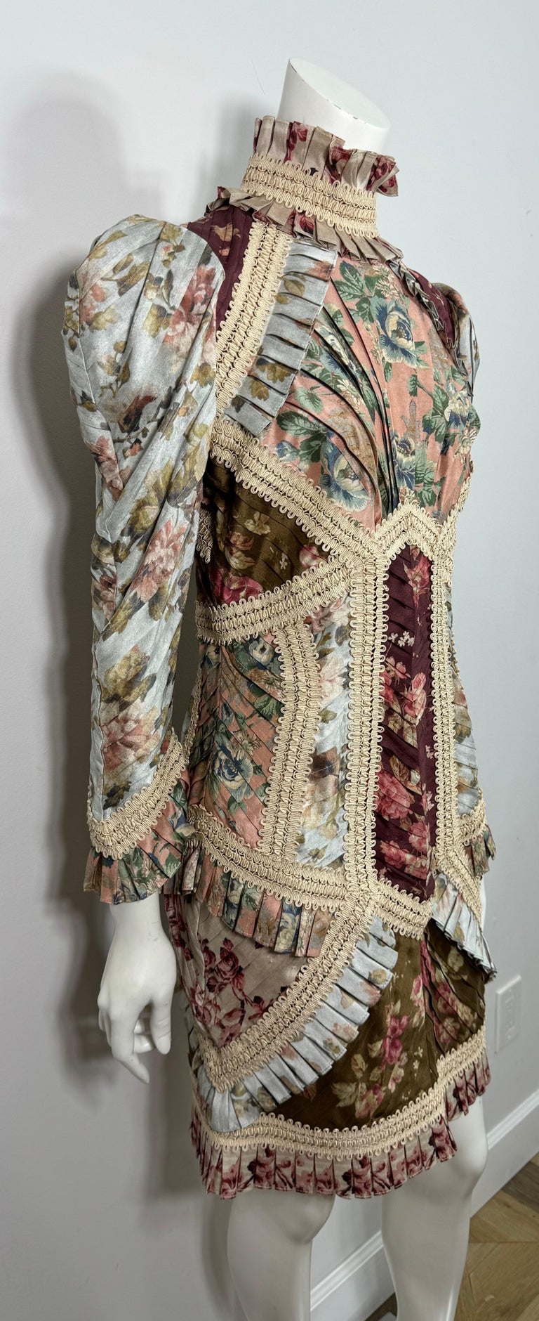 Zimmermann Runway Fall 2018 Floral and Soutache Lace High Neck Dress-Size  2/US 8 at 1stDibs
