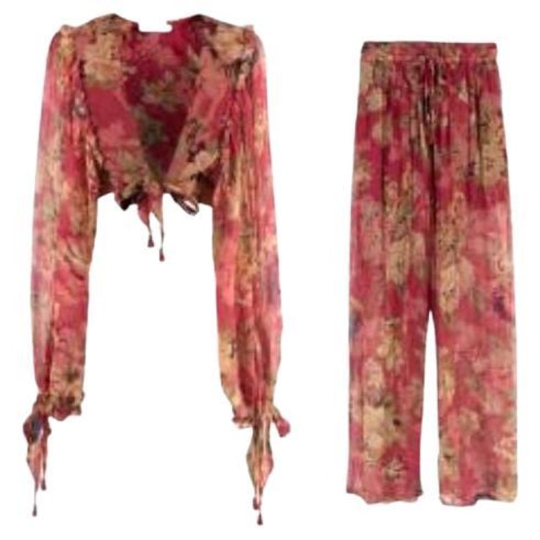 Zimmermann Sheer Floral Printed Cropped Top Trouser Set For Sale at 1stDibs  | zimmerman set