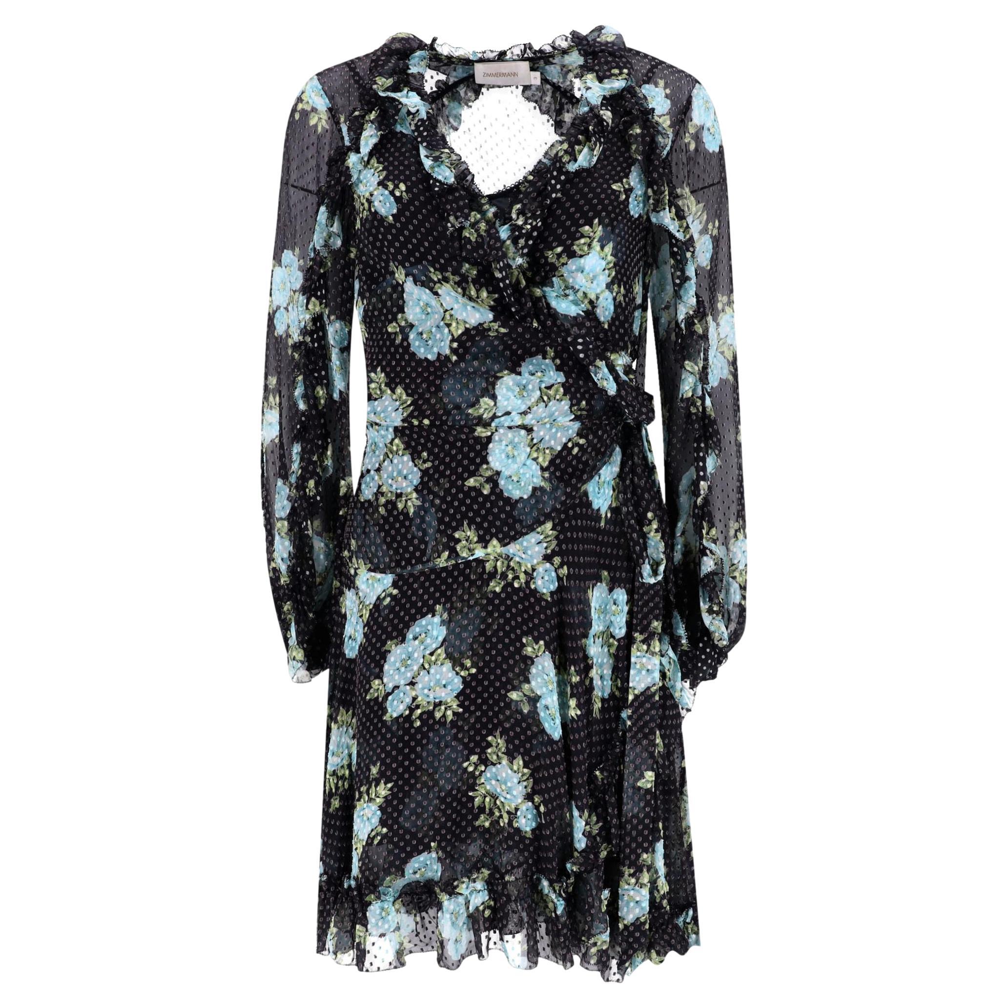 Zimmermann Wickelkleid aus Seidenmischung mit Rüschen im Angebot