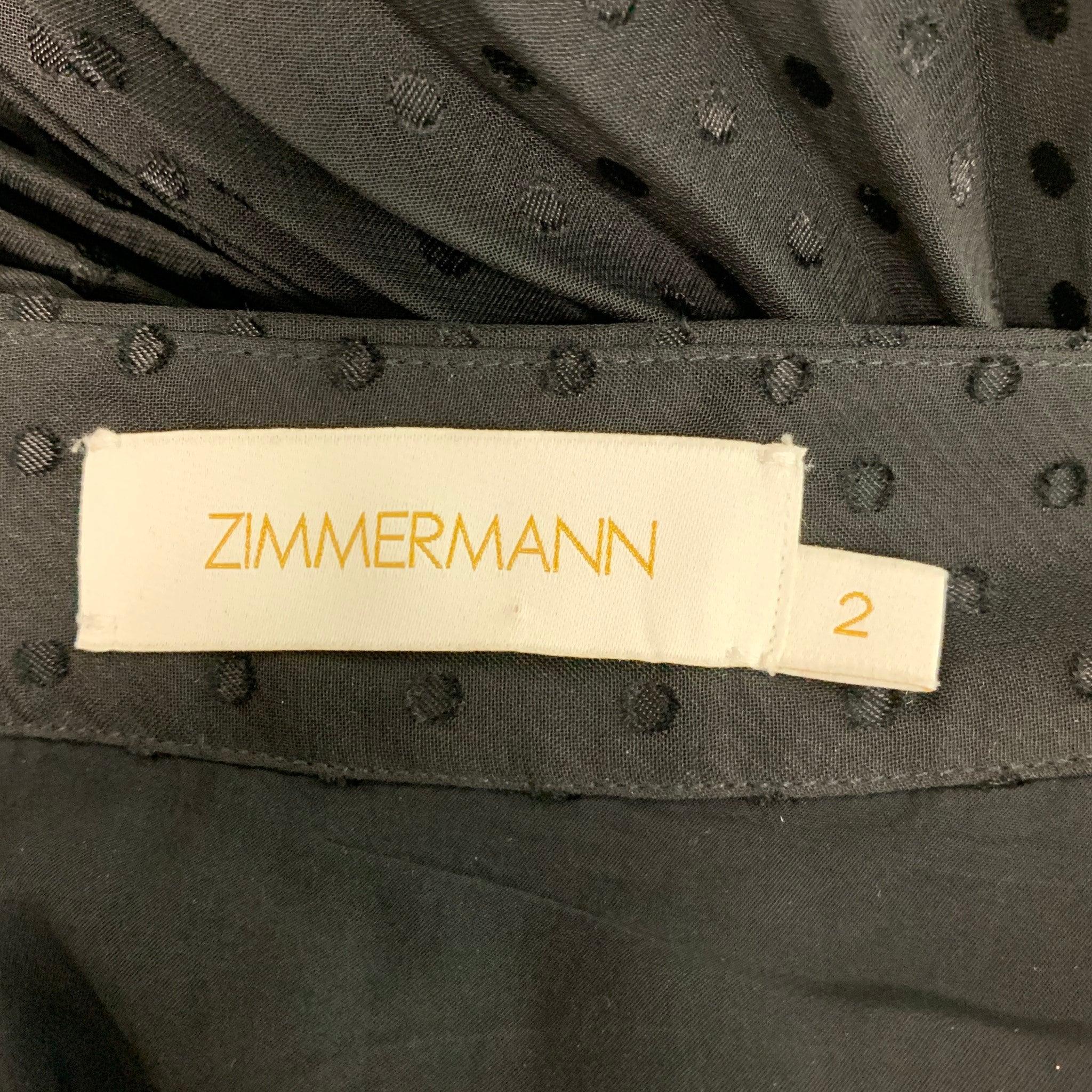 ZIMMERMANN Size 2 Black Viscose Polyester Dots Asymmetrical Skirt In Excellent Condition For Sale In San Francisco, CA