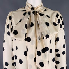 ZIMMERMANN Size S Beige Black Silk Polka Dot Bow Blouse