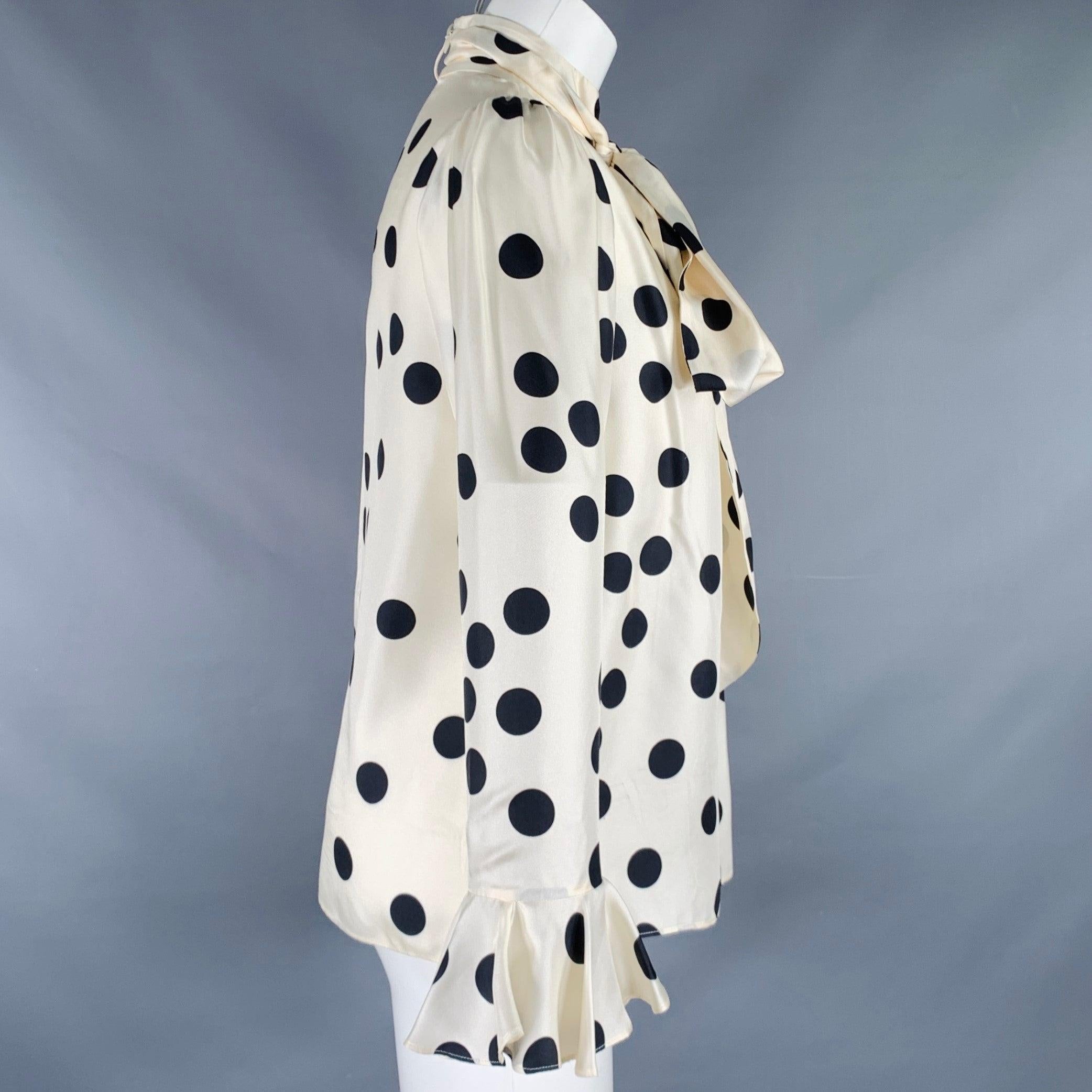 Gray ZIMMERMANN Size S Beige Black Silk Polka Dot Bow Blouse For Sale