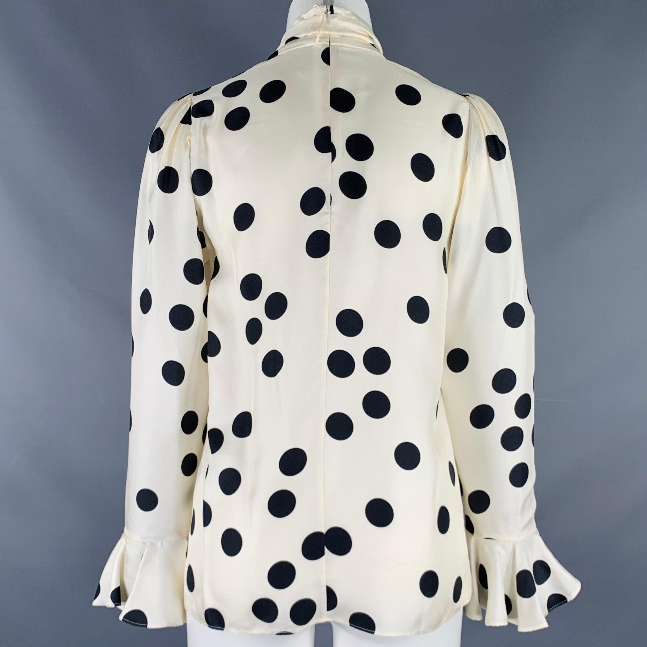 ZIMMERMANN Size S Beige Black Silk Polka Dot Bow Blouse In Good Condition For Sale In San Francisco, CA