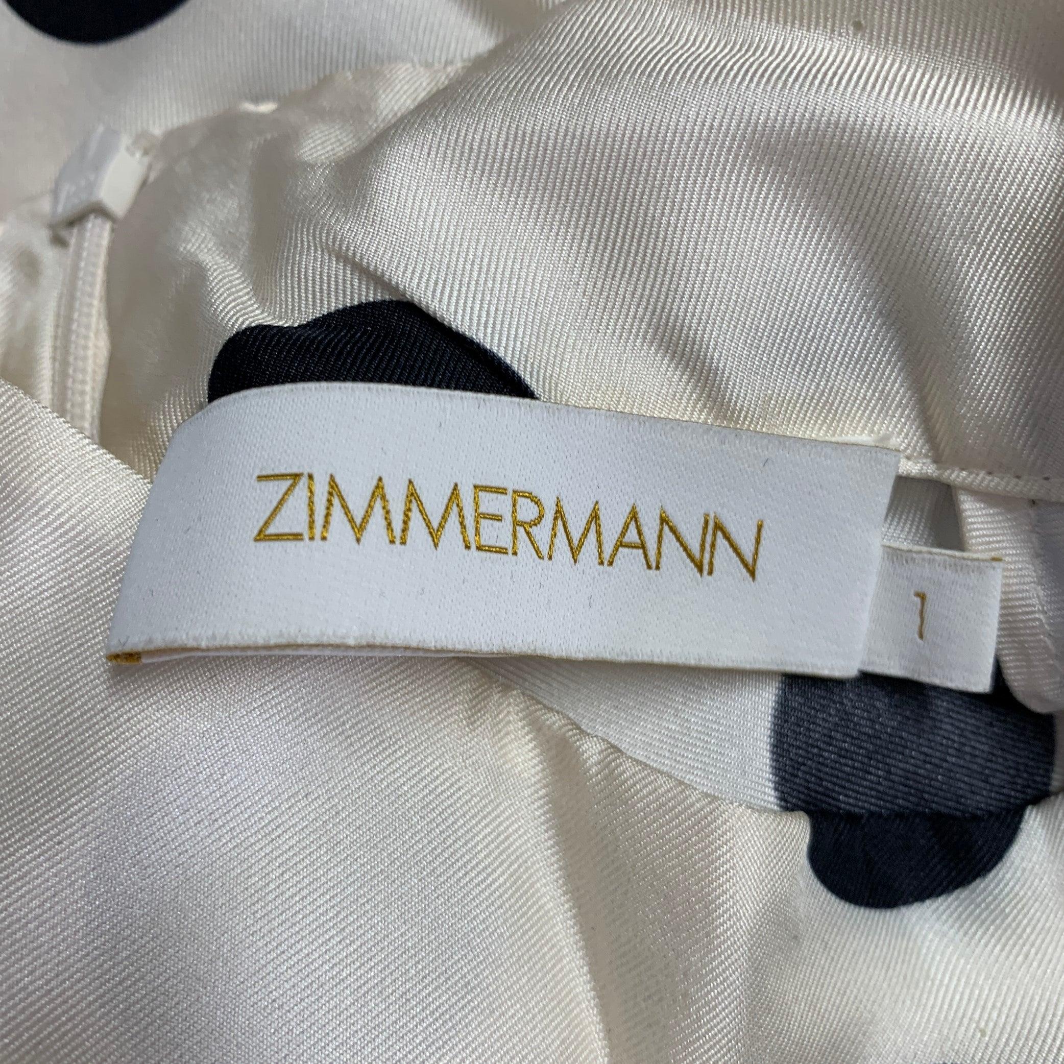 ZIMMERMANN Size S Beige Black Silk Polka Dot Bow Blouse For Sale 1